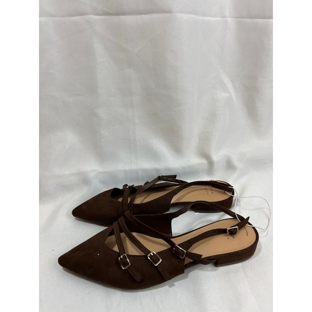 A New Day Womens Brown Faux Suede Multi-Strap Pointed Toe Slingback Flats 7.5